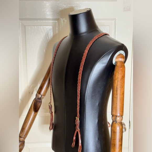 Vtg Polo Ralph Lauren Braided Leather Grain Adjustable Suspenders Brass Buckles​ - Picture 4 of 14